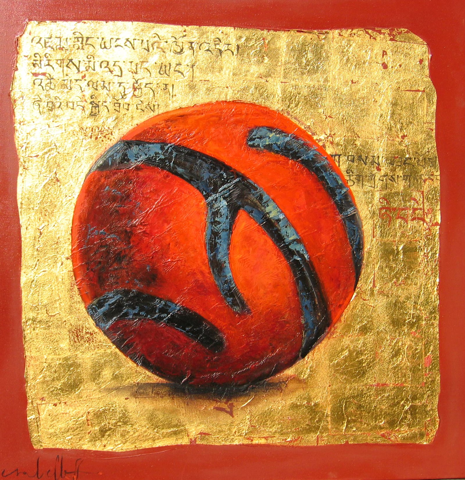 SHI DE, Oil on canvas, Paper, Gold leafs